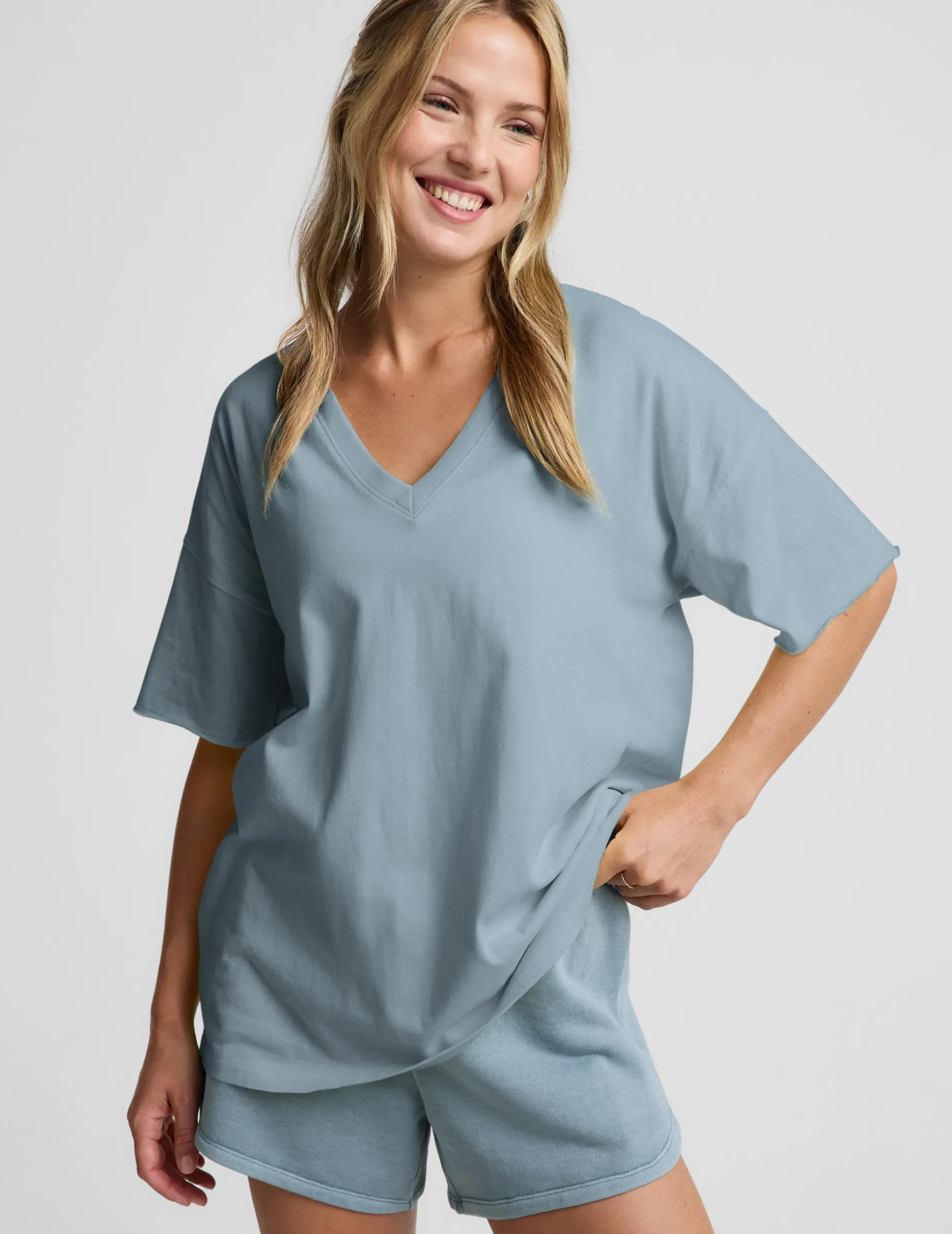 SoftKnit Better Than Ever Oversized V-Neck Cotton Tee