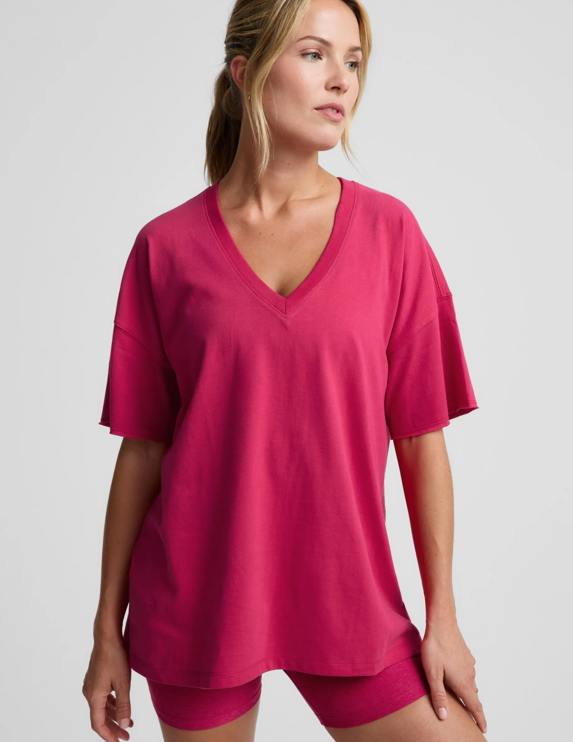 SoftKnit Better Than Ever Oversized V-Neck Cotton Tee