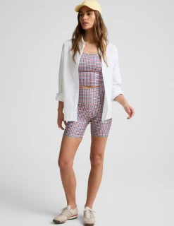 Sunwashed Gingham SoftMark Slim Racerback High Cropped Tank