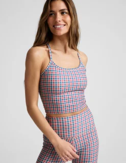 Sunwashed Gingham SoftMark Slim Racerback High Cropped Tank
