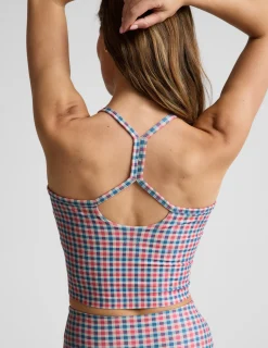 Sunwashed Gingham SoftMark Slim Racerback High Cropped Tank